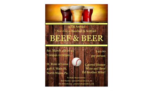 Nor-Gwyn's 14th Annual Beef & Beer - Saturday, March 4th @ St. Rose of Lima Church