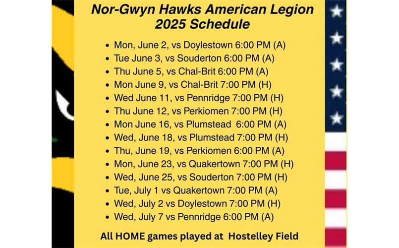 2025 Nor-Gwyn Hawks American Legion S!chedule is Released