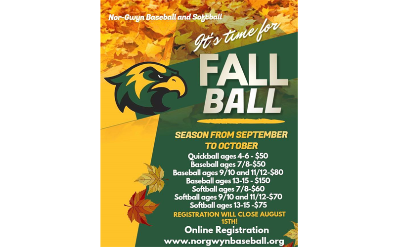 Fall 2025 Nor-Gwyn Baseball & Softball Registration is NOW OPEN!